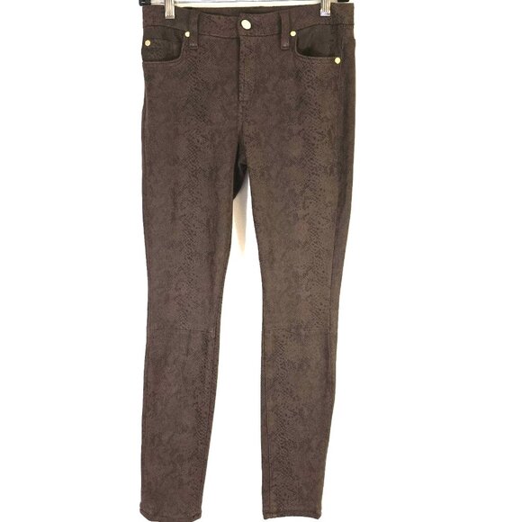 7FAM (7 For All Mankind) Choc Brown Snakeskin Skinny Jeans Sz 26 Amazing Stretch - Picture 1 of 8